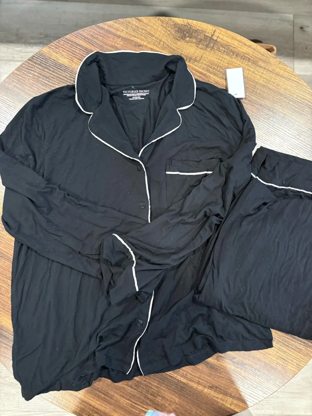 Victoria's Secret Black Pajama Set with White Logo